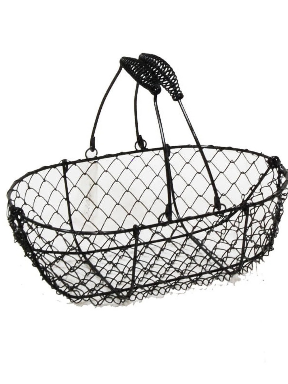 Farmhouse Chicken Wire Oval Black With Handle Farmhouse